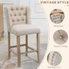 HOMCOM Counter Height Bar Stools Set of 2, 27" Inch Height Barstools with Nailhead-Trim, Tufted Back and Wood Legs, Beige