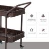 Outsunny Rattan Wicker Outdoor Kitchen Trolley, Rolling Serving Cart with 2 Tray Shelves, Brown