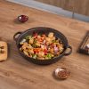 WANGYUANJI 11.8"Cast Iron Wok with Dual Handles and Wooden Lid, Uncoated Frying Pan for Gas and IH, Chinese Thickened Pancake Pan, Stir-frying and IH