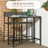 HOMCOM 3 Piece Industrial Dining Set for 2, Counter Height Kitchen Table with Bar Stools, Breakfast Table, Gray
