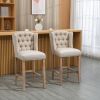 HOMCOM Counter Height Bar Stools Set of 2, 27" Inch Height Barstools with Nailhead-Trim, Tufted Back and Wood Legs, Beige