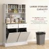 HOMCOM 68" Storage Pantry Cupboards, Freestanding Cabinet w/ 2 Tilt Out Cabinets & Build-in Charging Station for Dining Room, White