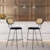 Set of 2 Modern Velvet Counter Stools with Upholstery Black