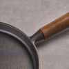 WANGYUANJI Cast Iron Pizza Pan 7.9", Uncoated Pancake Skillet for Indoor and Outdoor, Non-Stick Skillet with Wooden Handle, Handmade Pancakes, Pizza,