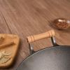 WANGYUANJI Large Cast Iron Wok 14.2", Classic Dual Handles Frying Pan, Large-capacity Commercial Household, Wooden Handles, For All Stove, With Steel