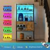 HOMCOM Industrial Kitchen Shelving Unit, Open Shelves for Kitchen w/ Charging Station, Towel Rack & LED Lights, Rustic Brown
