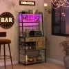 HOMCOM Industrial Kitchen Shelving Unit, Open Shelves for Kitchen w/ Charging Station, Towel Rack & LED Lights, Rustic Brown