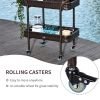 Outsunny Rattan Wicker Outdoor Kitchen Trolley, Rolling Serving Cart with 2 Tray Shelves, Brown