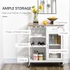 HOMCOM White Kitchen Island, Portable Rolling Utility Cart with Bamboo-Effect Top & Slatted Shelf
