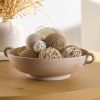 9.75" Ceramic Low Stone Distressed Bowl, Taupe