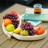 Set of 2 Handcrafted Natural Wood Leaf-Shaped Trays with Handles