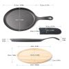 HAWOK Cast Iron Fajita Plate Sizzler Pan Set with Bamboo Tray and Handle Holder, Set of 12
