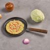 WANGYUANJI Cast Iron Pizza Pan 7.9", Uncoated Pancake Skillet for Indoor and Outdoor, Non-Stick Skillet with Wooden Handle, Handmade Pancakes, Pizza,