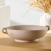 9.75" Ceramic Low Stone Distressed Bowl, Taupe