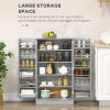 HOMCOM 41" Kitchen Pantry Storage Modern 2-Door Cabinet with 5-Tier Shelving 12 Spice Racks Adjustable Shelves Gray