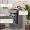 Kitchen Tilt Out Trash Bin Cabinet Free Standing Recycling Cabinet Trash Can Holder With Drawer, Gray-AS