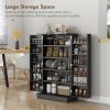HOMCOM Freestanding Kitchen Pantry Cabinet, Kitchen Cabinet with 12 Door Shelves, Double Doors, 5-tier Shelving, Black