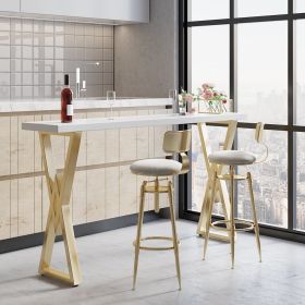 Set of 2 Modern Adjustable Swivel Velvet Bar Stools with Upholstery White