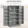 HOMCOM 41" Kitchen Pantry Storage Modern 2-Door Cabinet with 5-Tier Shelving 12 Spice Racks Adjustable Shelves Gray