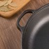 WANGYUANJI 11.8"Cast Iron Wok with Dual Handles and Wooden Lid, Uncoated Frying Pan for Gas and IH, Chinese Thickened Pancake Pan, Stir-frying and IH