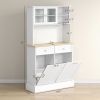 HOMCOM 68" Storage Pantry Cupboards, Freestanding Cabinet w/ 2 Tilt Out Cabinets & Build-in Charging Station for Dining Room, White