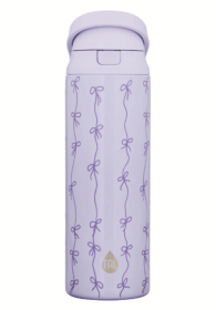 TAL Stainless Steel 2-in-1 Straw and Chug Water Bottle with Push Lid 24 fl oz, Purple Bows