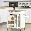 HOMCOM White Kitchen Island, Portable Rolling Utility Cart with Bamboo-Effect Top & Slatted Shelf