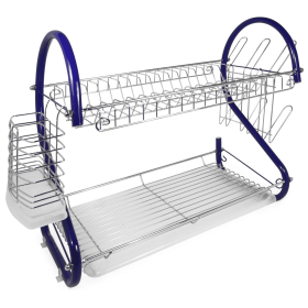 Better Chef 22" 2-Level Colored-Chrome-Plated S-Shaped Dish Rack (Color: Blue)