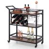 3-tier Bar Cart on Wheels Home Kitchen Serving Cart with Wine Rack and Glasses Holder
