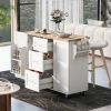 Rolling Kitchen Island with Storage, Kitchen Cart with Rubber Wood Top, 3 Drawer, 2 Slide-Out Shelf and Internal Storage Rack, Kitchen Island on Wheel