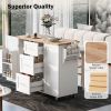 Rolling Kitchen Island with Storage, Kitchen Cart with Rubber Wood Top, 3 Drawer, 2 Slide-Out Shelf and Internal Storage Rack, Kitchen Island on Wheel
