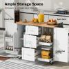 Rolling Kitchen Island with Storage, Kitchen Cart with Rubber Wood Top, 3 Drawer, 2 Slide-Out Shelf and Internal Storage Rack, Kitchen Island on Wheel