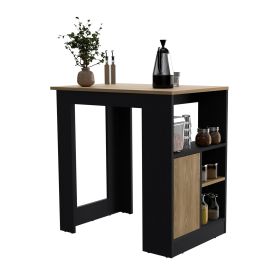 Masset Kitchen Island with Side Shelve and Push to open Cabinet (Color: Black / Natural Oak)